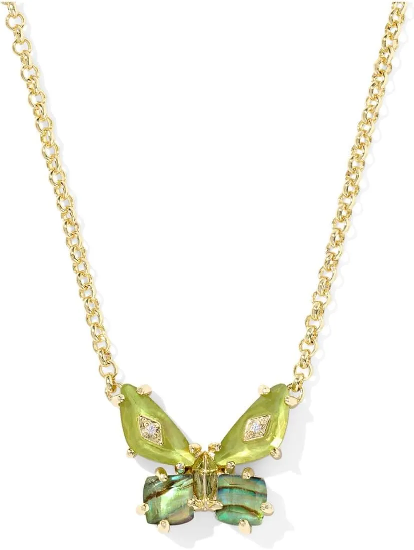 Kendra Scott Womens Bianca Butterfly Short Pendant Necklace Gold Green Mix One Size One Size