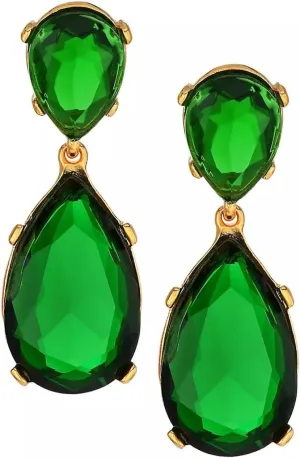Kenneth Jay Lane Emerald Crystal Teardop-Shaped Drop Clip-On Earrings