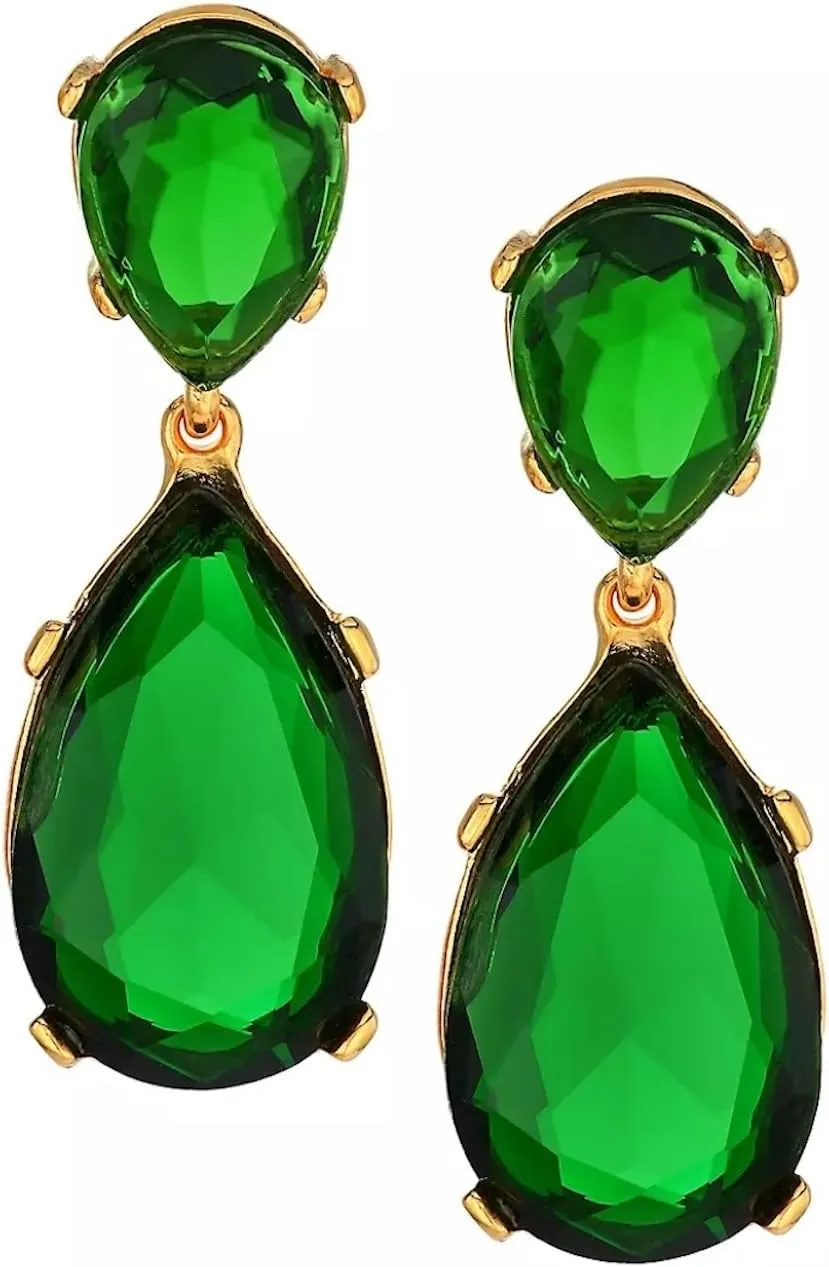 Kenneth Jay Lane Emerald Crystal Teardop-Shaped Drop Clip-On Earrings