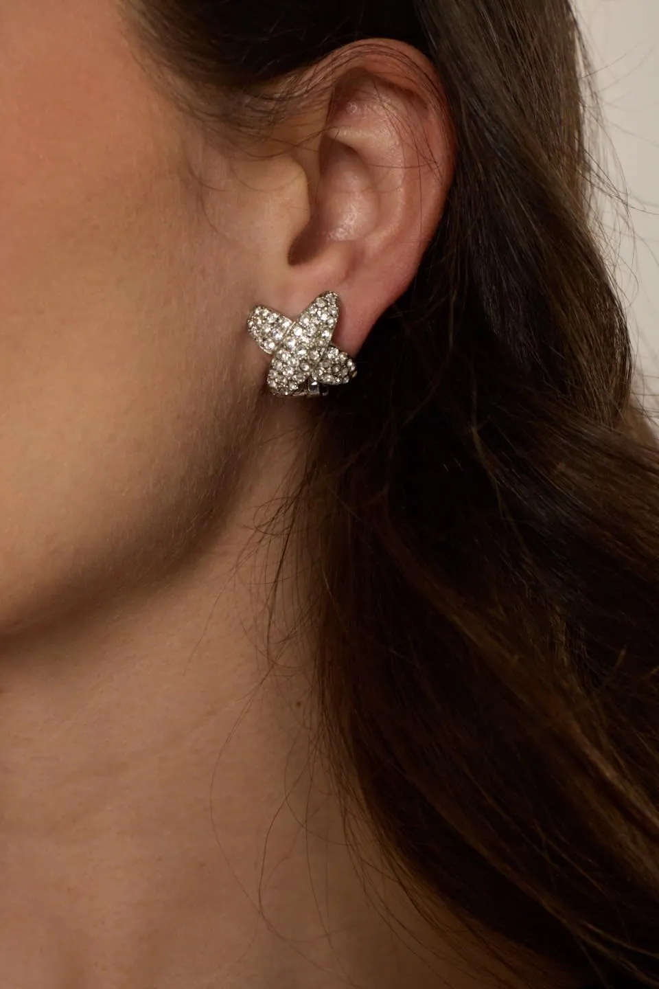 Kenneth Jay Lane Gold and Silver Pave Crystal Button Clip-On Earrings