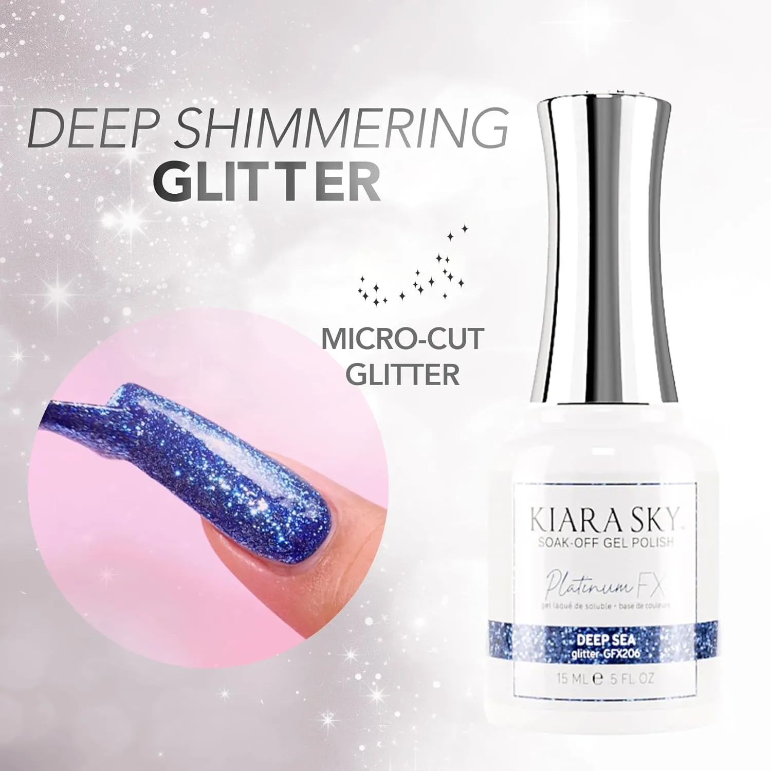 KIARA SKY Gel Polish PlatinumFX Reflective Glitter with sparkle foil effect 0.5 fl oz, Deep Sea (cobalt blue)