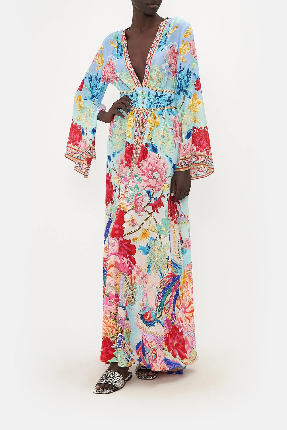 KIMONO SLEEVE DRESS WITH SHIRRING DETAIL GO STAG