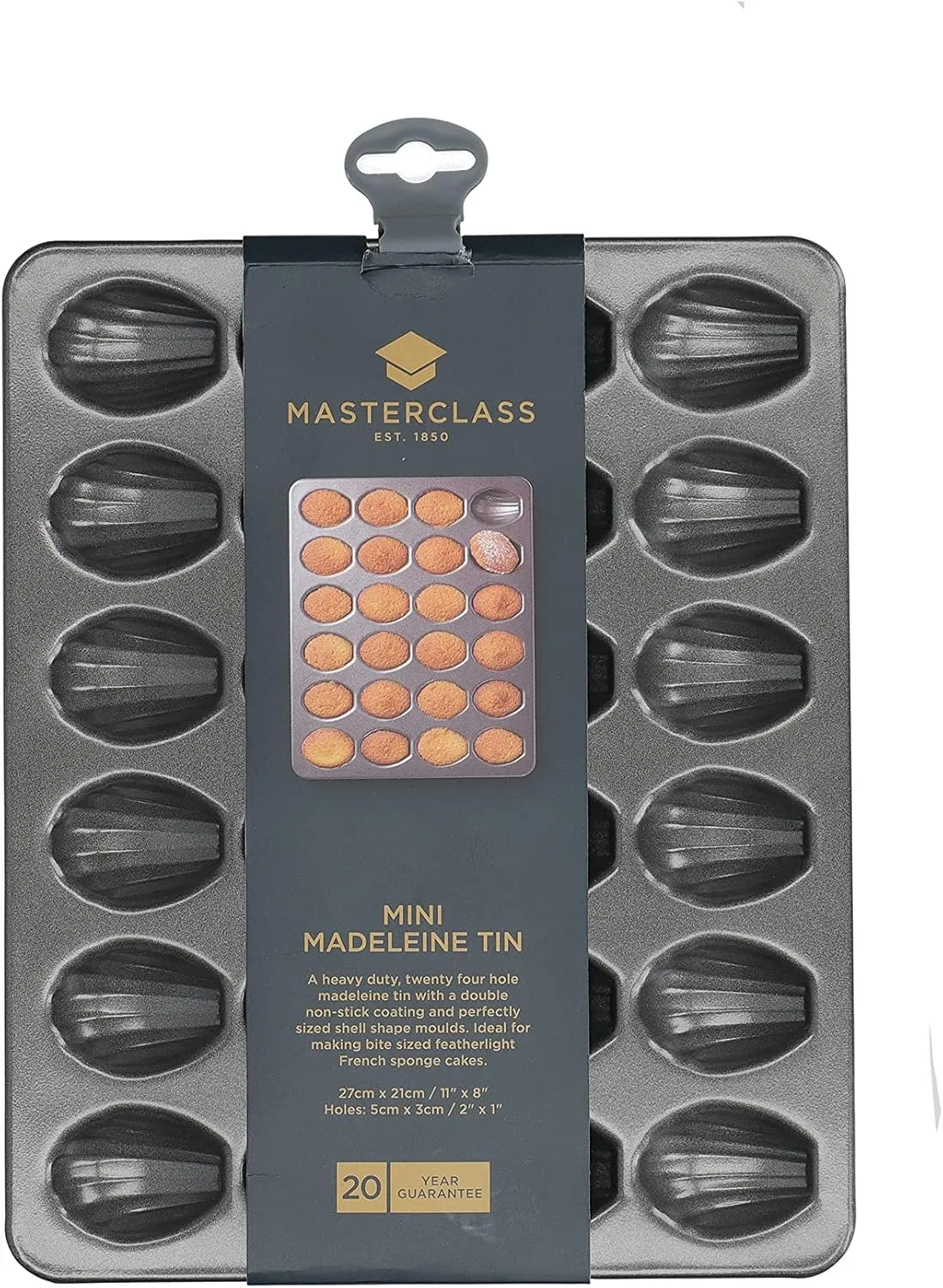 Kitchen Craft MasterClass KCMCHB92 Madeleine Tray with PFOA Non Stick, Robust 1mm Carbon Steel, 24 Hole Cake Mould, Grey