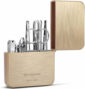 Korean Nail Clipper! World No. 1 Three Seven (777) Premium Quality Gift Travel Mother of Pearl Manicure Grooming Kit Clipper Set, MADE IN KOREA, SINCE 1975, Gold-silver (TS-4112GC-AM)