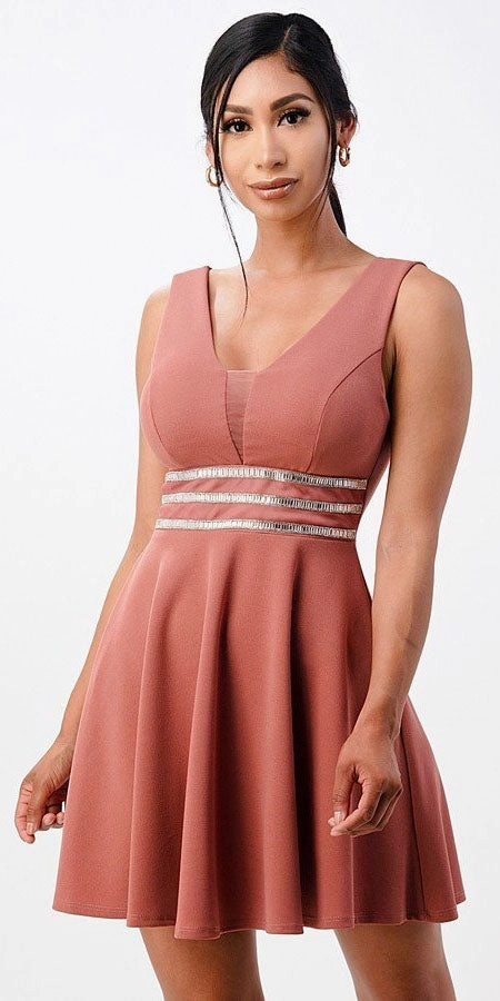 La Scala 25408 Sleeveless Embellished Waist Short Cocktail Dress