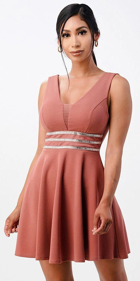 La Scala 25408 Sleeveless Embellished Waist Short Cocktail Dress