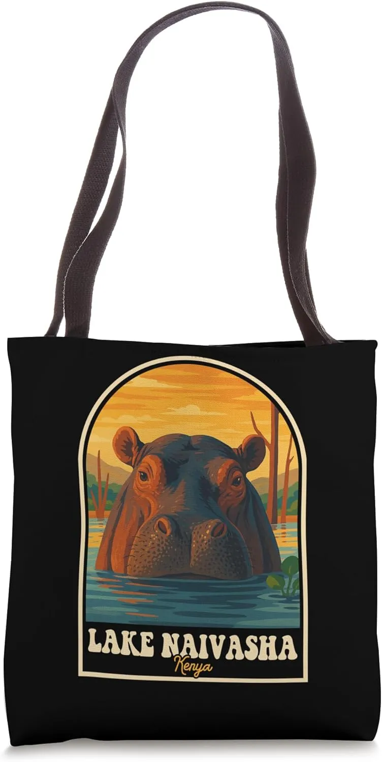 Lake Naivasha Hippo Kenya Retro Travel Art Tote Bag