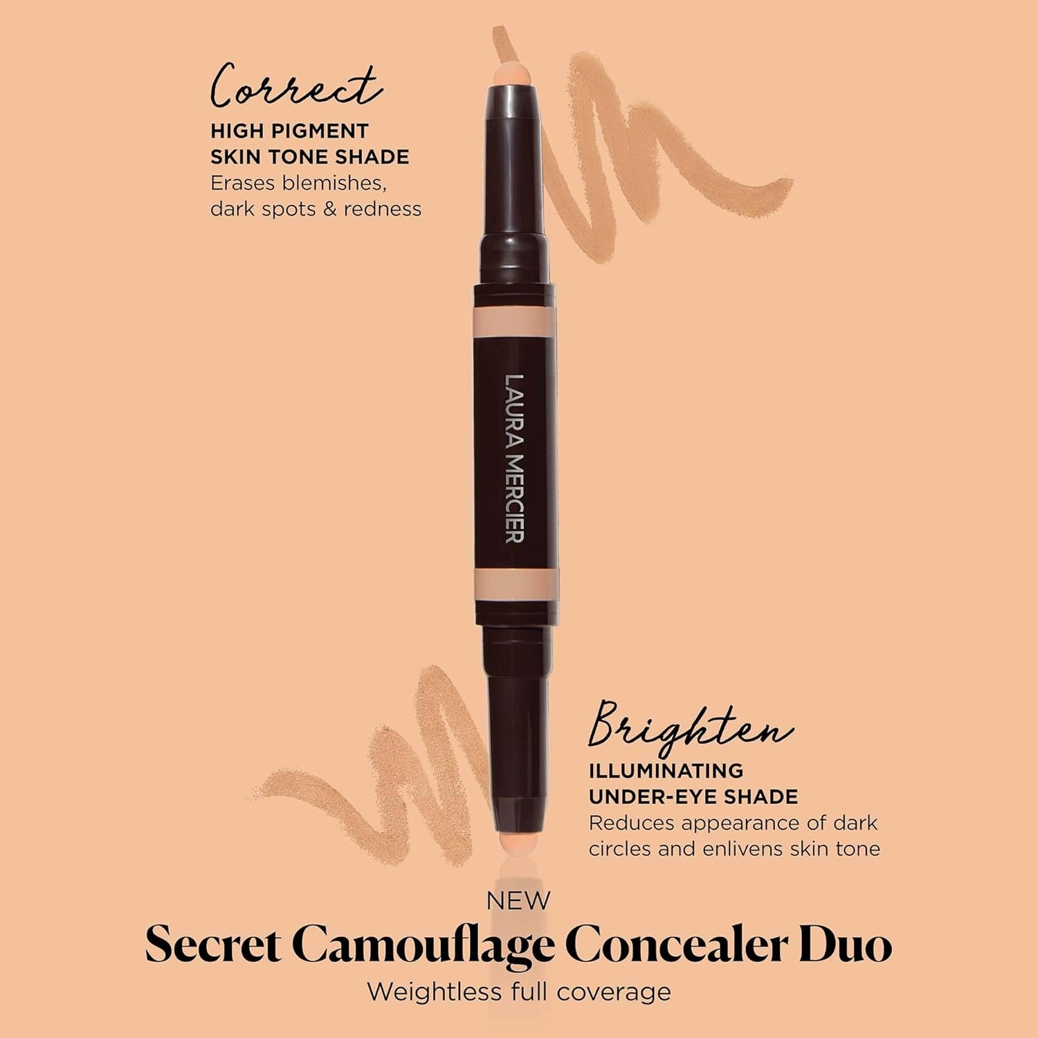 Laura Mercier Secret Camouflage Brighten and Correct Duo, 2-in-1 Face and Under Eye Concealer Stick, Blurs Imperfections and Reduces Appearance of Undereye Dark Circles, Full Coverage