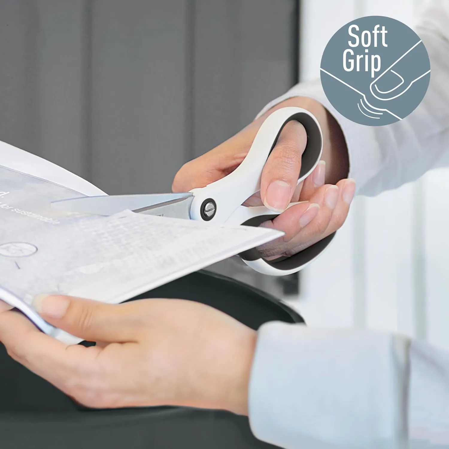 Leitz Titanium Scissors, Right or Left Handed Ambidextrous, 6.7 x 1.5 x 15 cm, Office Stationary, Ergonomic Handle, WOW Range, Pearl White