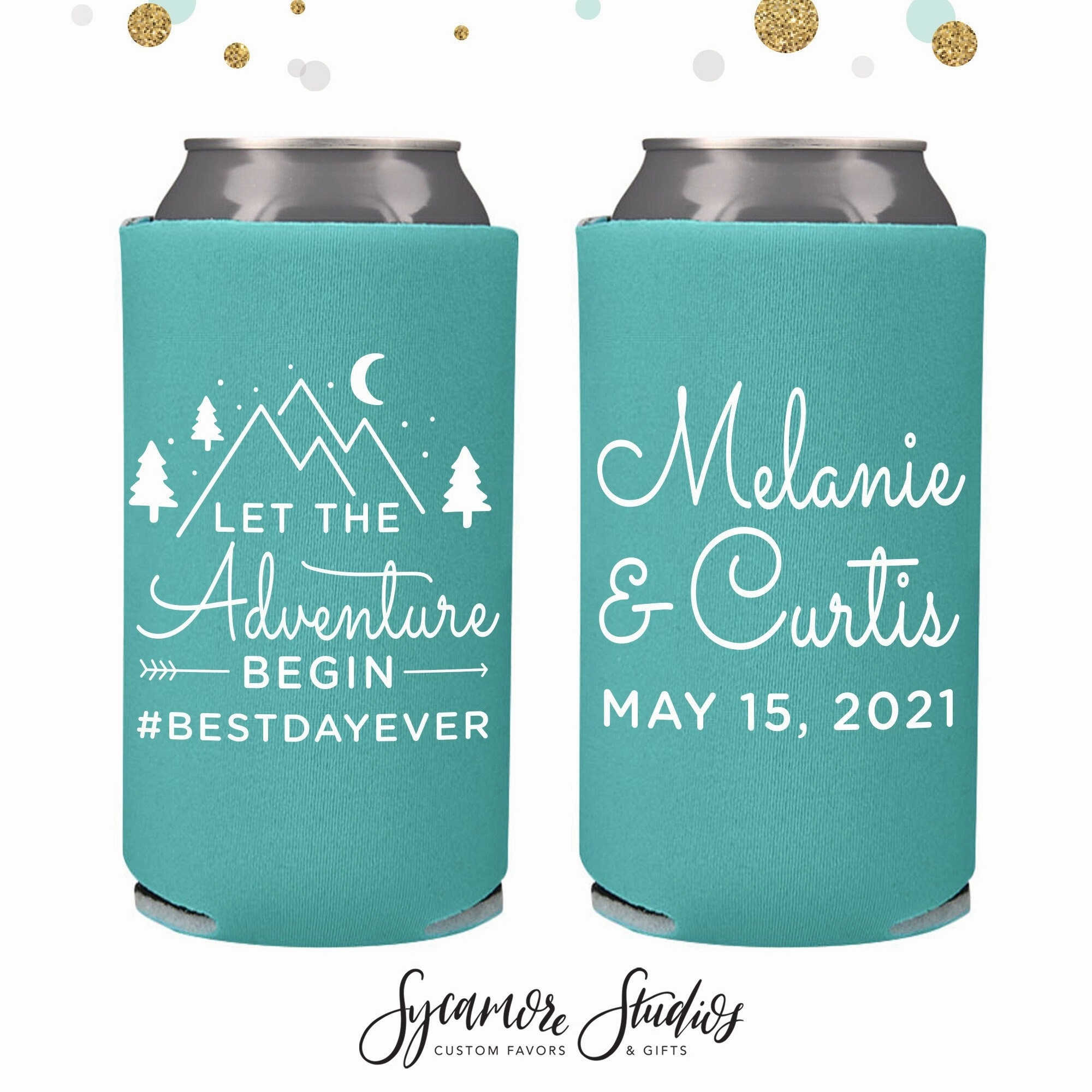 Let The Adventure Begin - Slim 12oz Wedding Can Cooler #63S