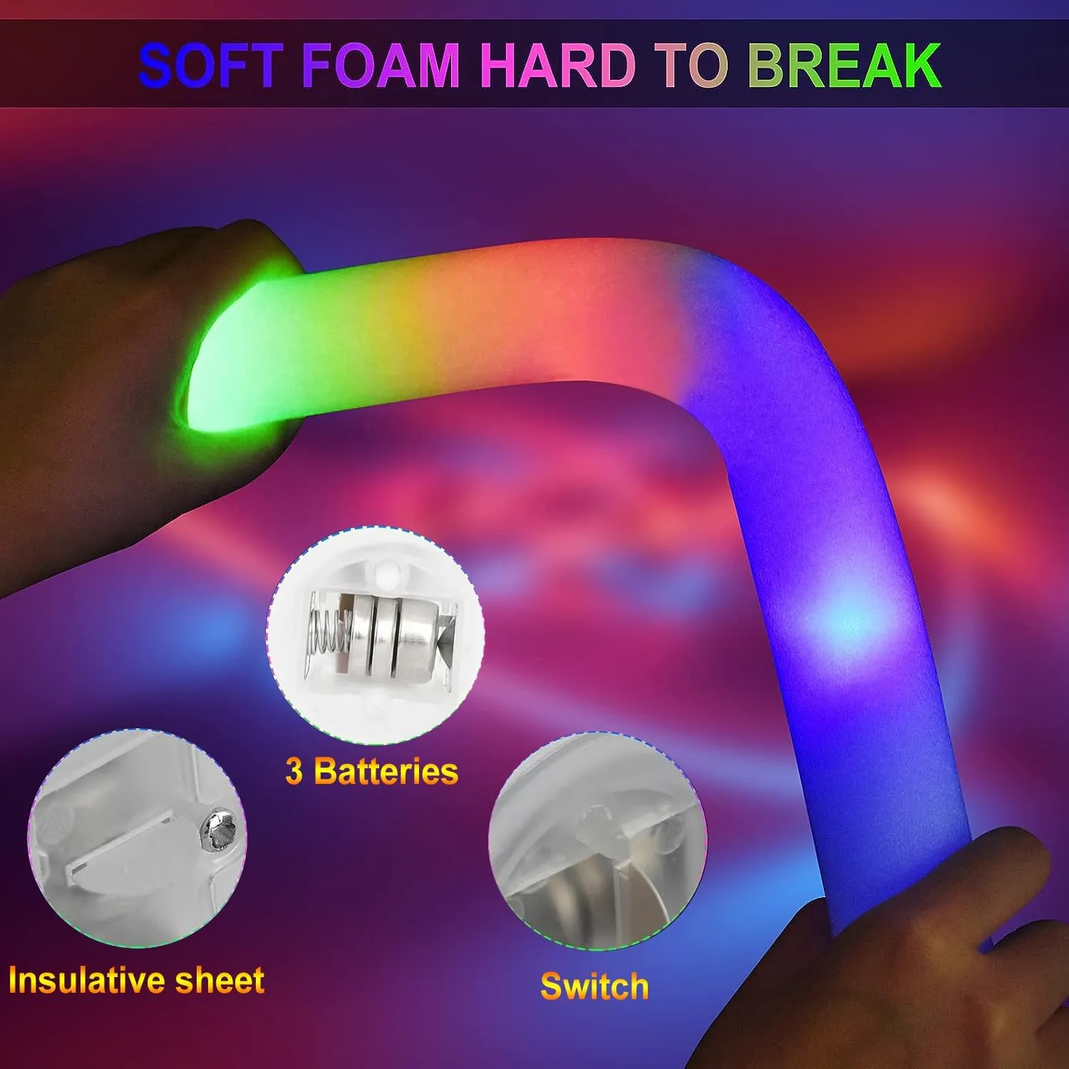 LifBetter Light Up Glow Sticks Bulk, LED Foam Sticks in The Dark with 3 Modes Flashing Led Foam Multicolor Batons Light up Party Favors for Birthdays, Weddings, Concerts, Festivals (30pcs)
