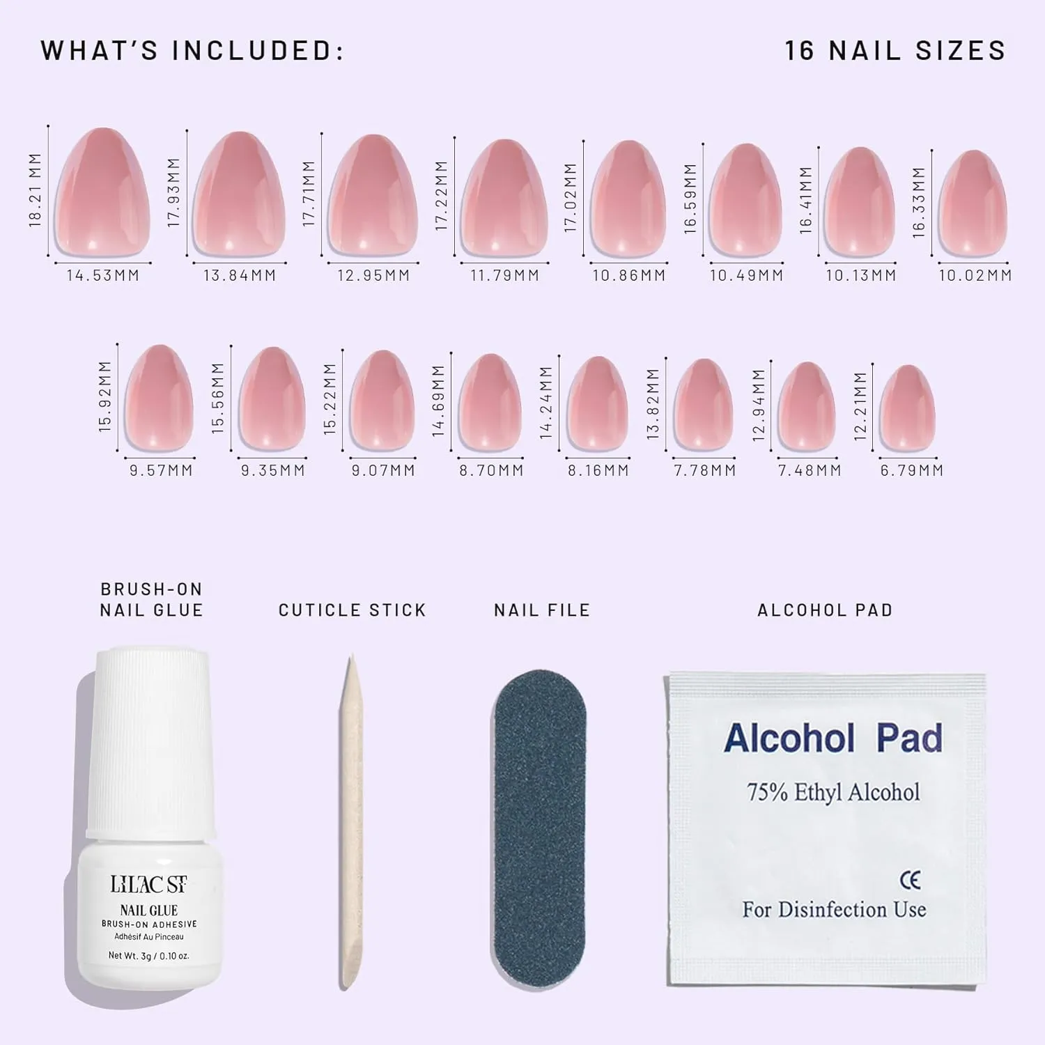 Lilac St - Press on Nails, Afterglow (30 Nails, 15 Sizes) - Short, Almond, Pearl   Glossy, Opaque - Brush-On Nail Glue, Nail File, Cuticle Stick, Prep Pad - Cruelty Free, Vegan, Women Founded