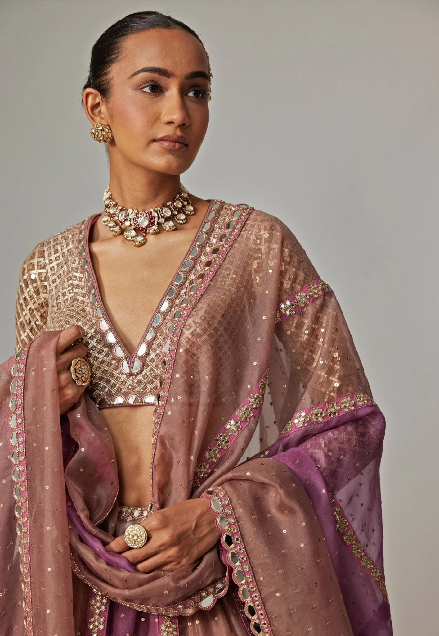 Lilac Multicolour Sequins Embroidered Lehenga Set