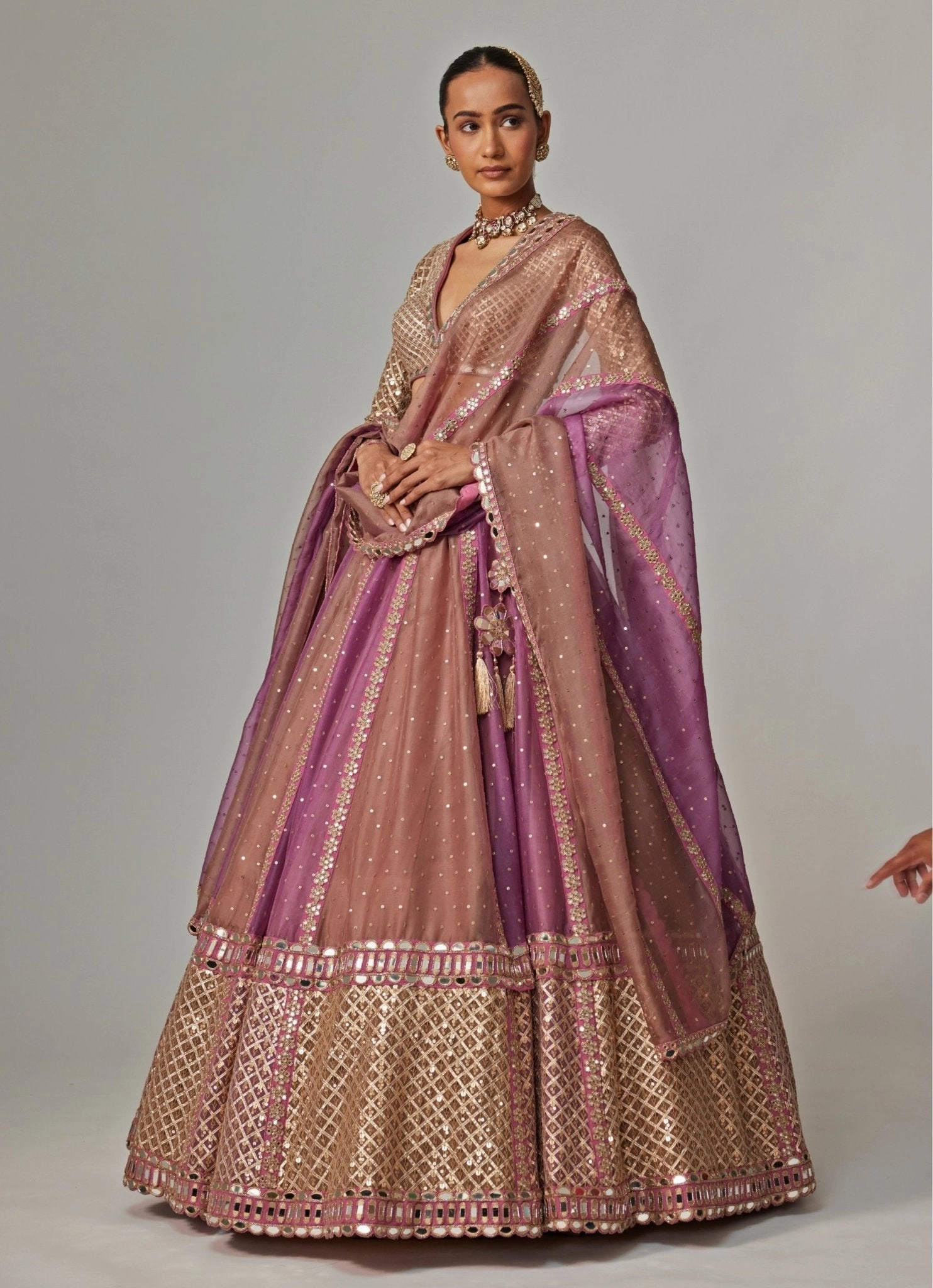 Lilac Multicolour Sequins Embroidered Lehenga Set