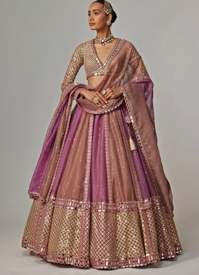 Lilac Multicolour Sequins Embroidered Lehenga Set