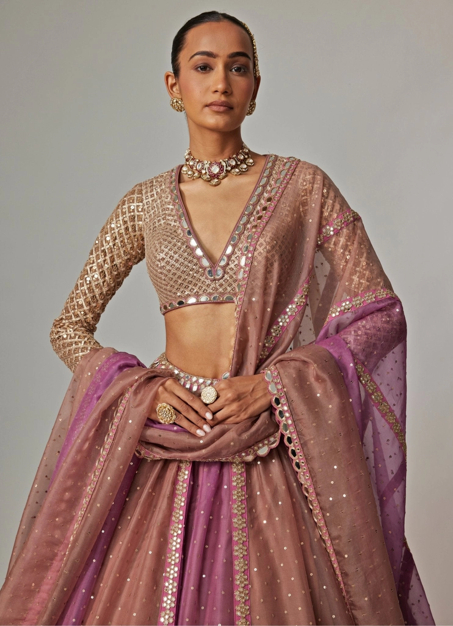 Lilac Multicolour Sequins Embroidered Lehenga Set