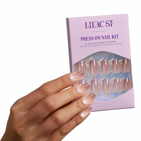 Lilac St - Press On Nails, Blush Touched (30 Nails, 15 Sizes) - Medium, Round, Pearl   Glossy, Opaque - Brush-On Nail Glue, Nail File, Cuticle Stick, Prep Pad - Cruelty Free, Vegan, Women Founded