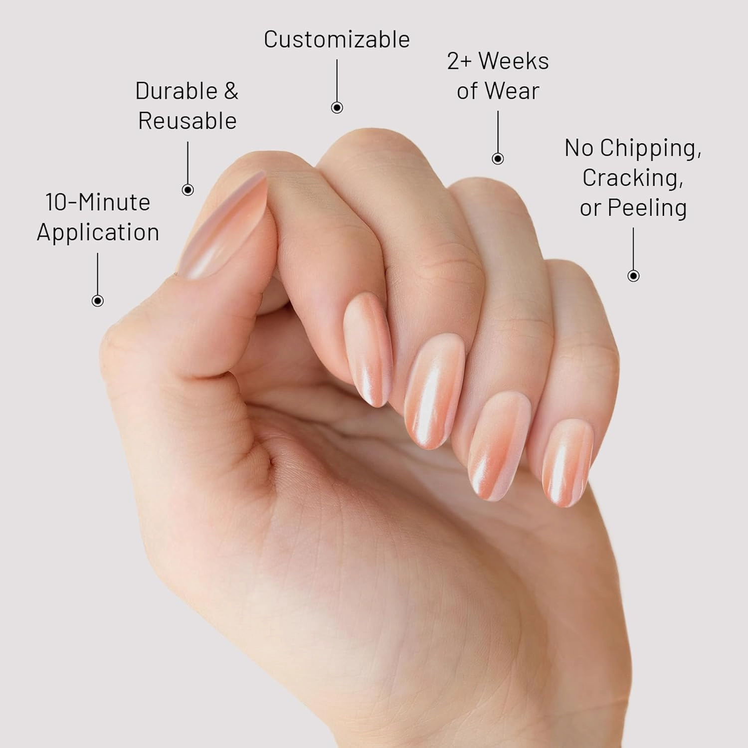 Lilac St - Press On Nails, Blush Touched (30 Nails, 15 Sizes) - Medium, Round, Pearl   Glossy, Opaque - Brush-On Nail Glue, Nail File, Cuticle Stick, Prep Pad - Cruelty Free, Vegan, Women Founded