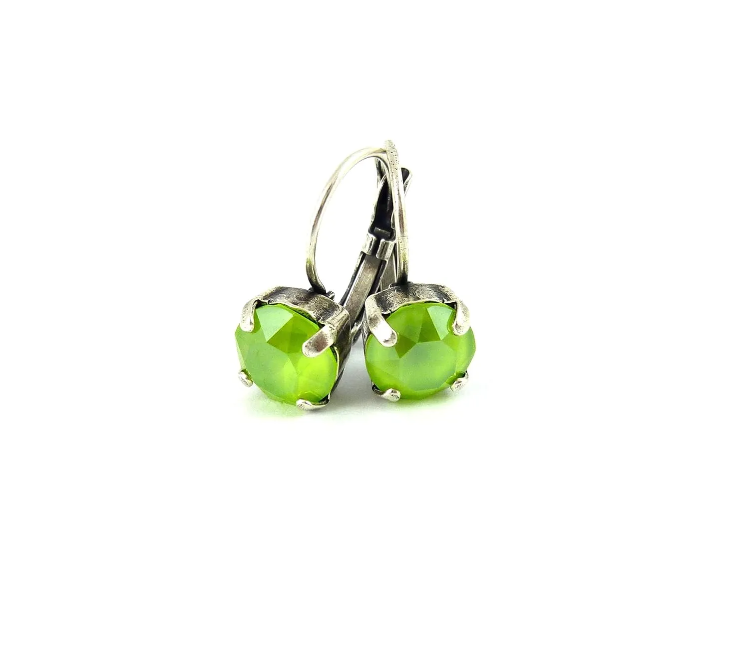 Lime Green Chartreuse Solitaire Earrings made with Genuine Austrian Crystals, Drops or Studs, Shimmering Lacquered Pro, Spring Summer Jewelry, Assorted Finishes