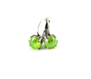 Lime Green Chartreuse Solitaire Earrings made with Genuine Austrian Crystals, Drops or Studs, Shimmering Lacquered Pro, Spring Summer Jewelry, Assorted Finishes