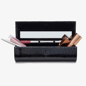 Lipstick Case with Mirror, Portable Makeup Case Holds 2 Lip Colors, Liners & Touch-Up Essentials, Double Lipstick Case Organizer & Compact Mirror. Luxe Gift Box