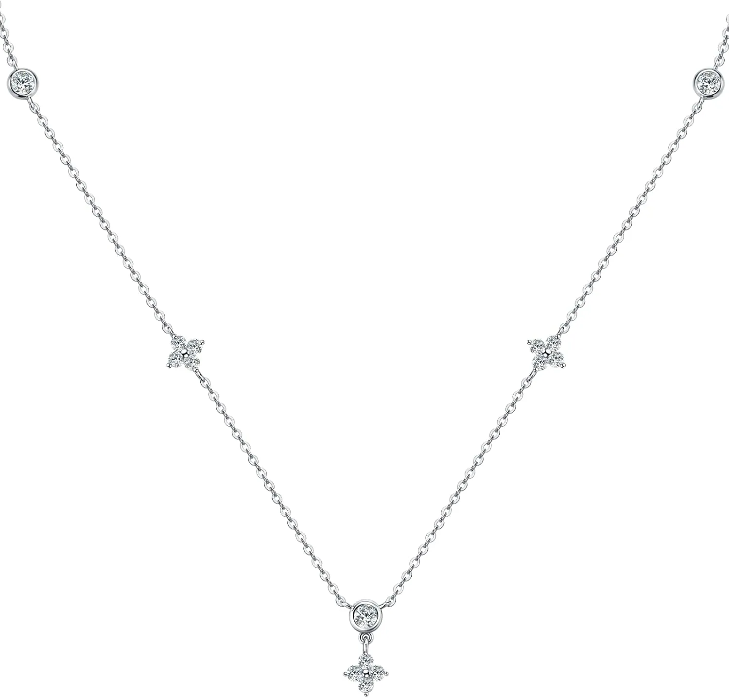 Little Forest Moissanite Choker Necklace, D-E Color Lab Simulated-diamond Pendant, 925 Sterling Silver Adjustable Chain with 18K White Gold Plated Jewelry Gift for Women