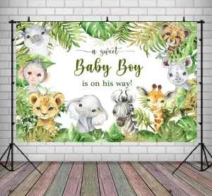 Lofaris Safari Baby Shower Backdrop Jungle Baby Shower Background Woodland Animals Oh Baby It's a Boy Newborn Baby Party Decorations for Boy Cake Table Banner 9x6ft