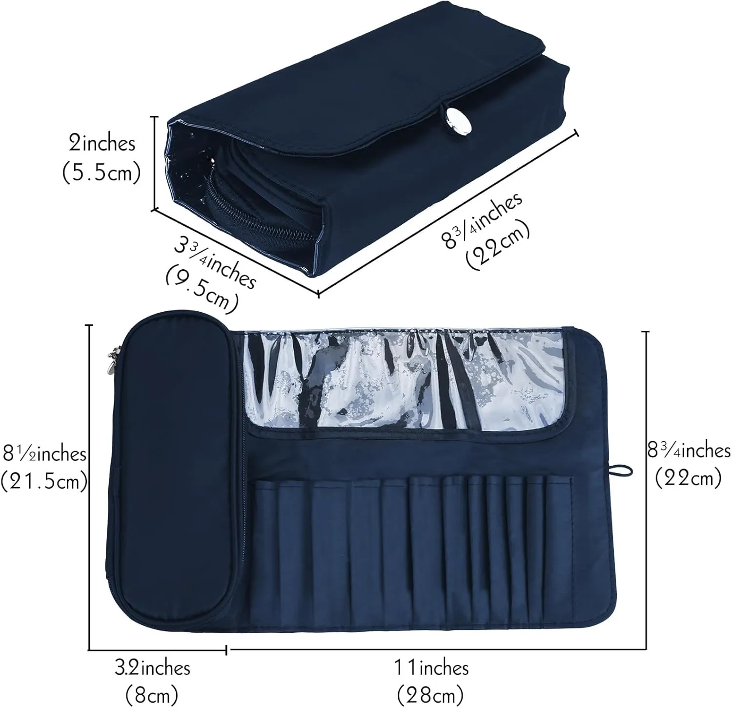 LUEXBOX Portable Folding Makeup Brush Bag, Multifunctional Cosmetics Rolling Storage Case Makeup Brush Holder for Travel, Makeup Brush Organizer Bag (Dark Blue)