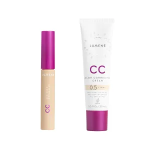 Lumene CC Complexion Perfecting Duo – CC All-Over Hydrating Concealer (0.3 fl oz)   CC Color Correcting Cream (1 fl oz) – Medium Coverage, Hydrating Makeup for a Radiant Finish