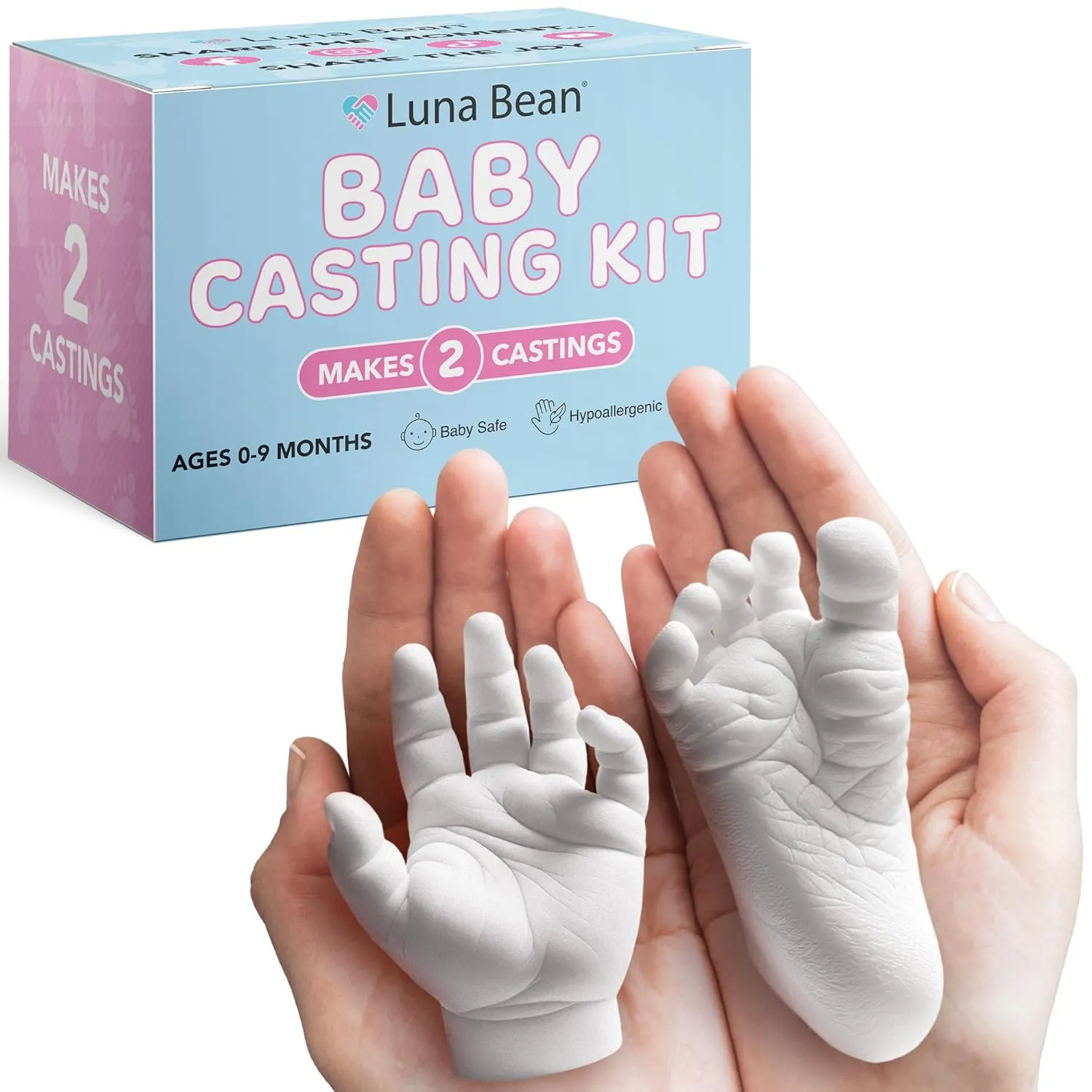 Luna Bean Baby Footprint & Hand Casting Kit – Newborn Milestone Keepsake Kit for Boys & Girls - Baby Shower Gifts Registry Must Have