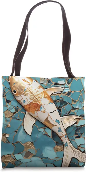 Lustrous Ballet Kintsugi Harmony with Golden Koi Ripples Tote Bag