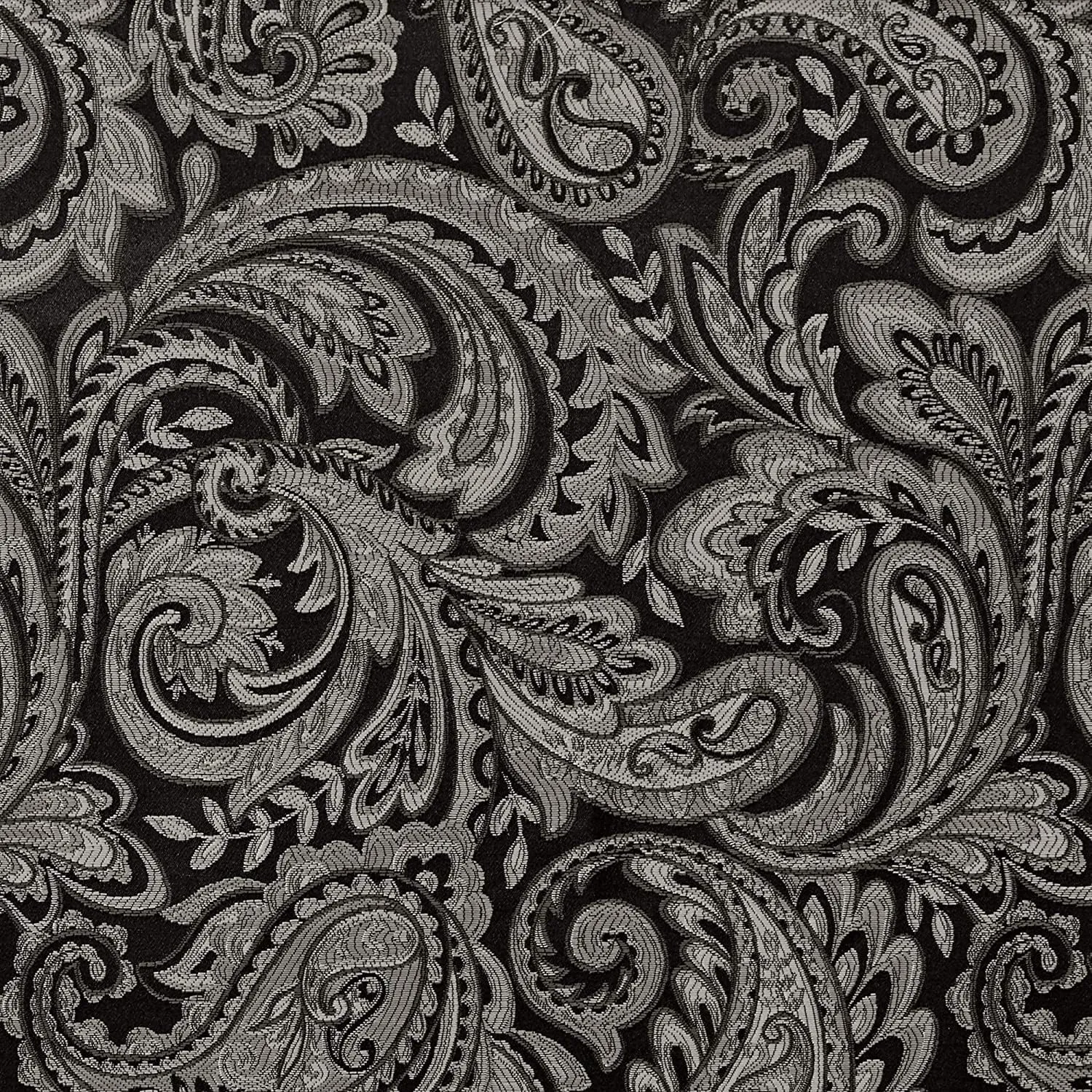 Madison Park Aubrey 2 Panel Curtain Faux Silk Paisley Jacquard, Rod Pocket Curtain For Living Room, Kitchen, Room Darkening Window Drape for Bedroom and Dorm, 2-PK 50x84", Black