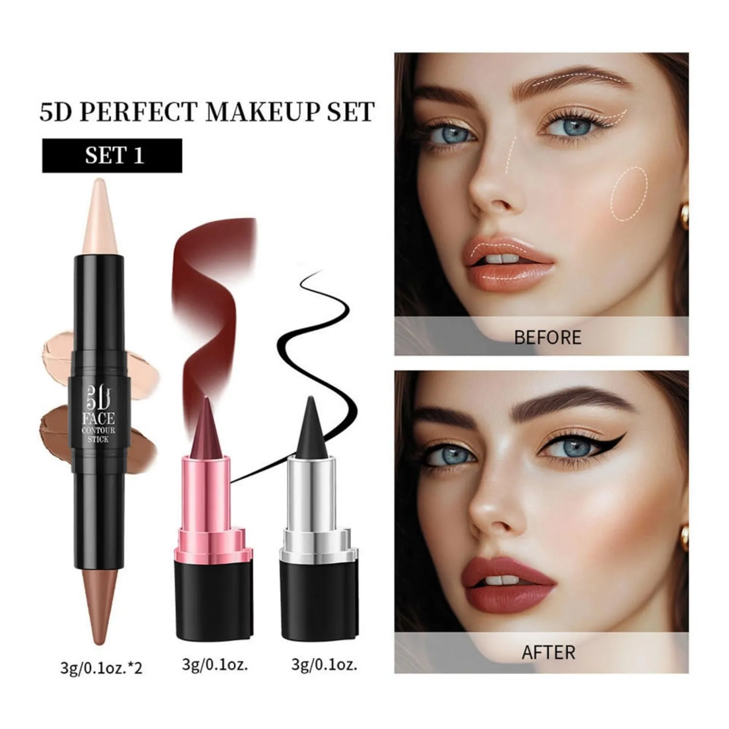 MAEPEOR Face Makeup Kit 5D Perfect Face Full Kit Contour Lipliner and Eyeliner Longlasting and Waterproof Face Makeup Set For Girls Women (Set 01)