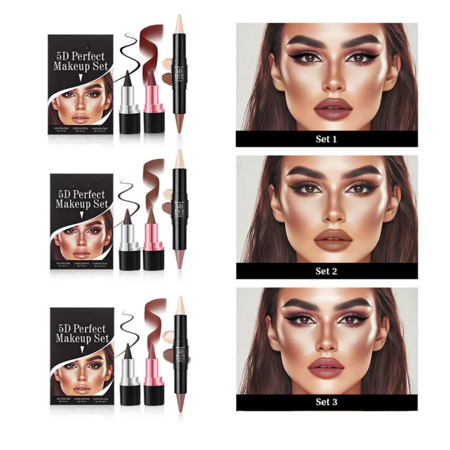 MAEPEOR Face Makeup Kit 5D Perfect Face Full Kit Contour Lipliner and Eyeliner Longlasting and Waterproof Face Makeup Set For Girls Women (Set 01)