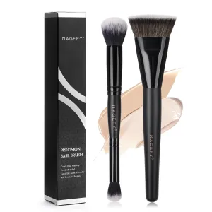 MAGEFY Flat Contour Brush Double Ended Makeup Brush，Makeup Brushes For Applying Foundation Power Concealer Liquid & Cream Contour & Bronzer，Synthetic Bristles Make Up Brushes, Dense, 2 Count