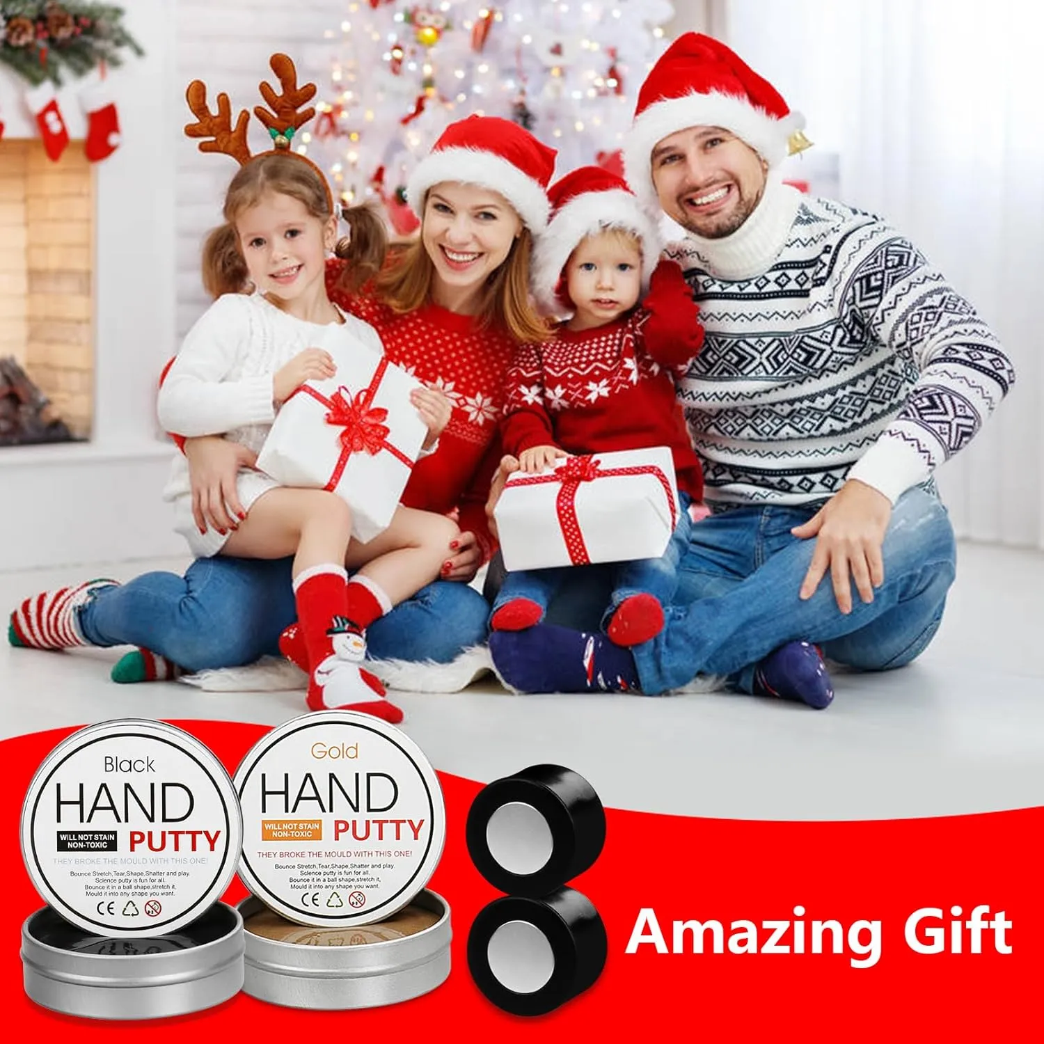 Magnetic Slime Putty, Magnetic Space Putty Slime with Upgraded Magnet Toys for Kids, Fidget Toy Stress Reliever Puddy for Christmas Birthday Gifts Stocking Stuffers(Black&Gold,2 Pack)