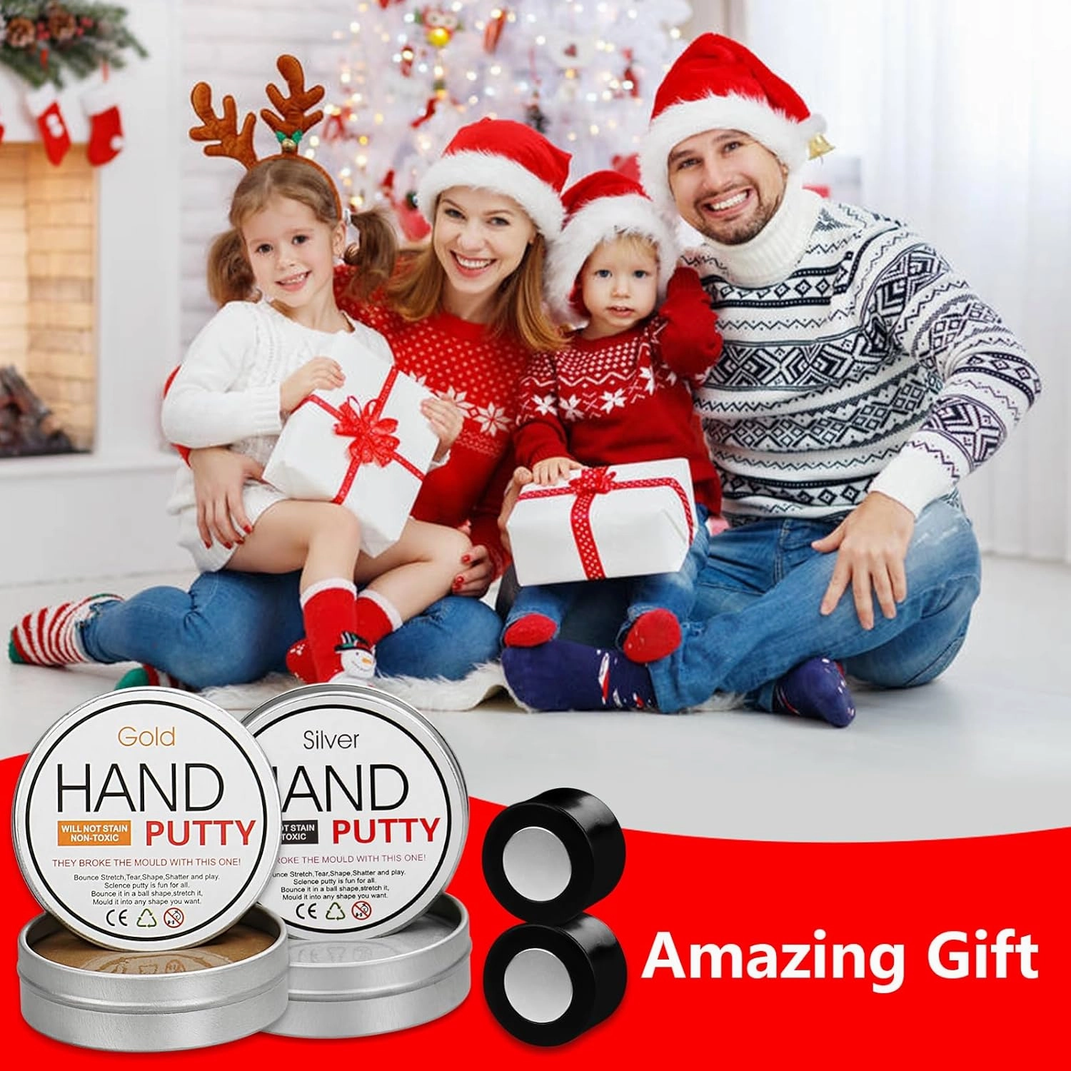 Magnetic Slime Putty, Magnetic Space Putty Slime with Upgraded Magnet Toys for Kids Adults, Fidget Toy Stress Reliever Puddy for Christmas Birthday Gifts Stocking Stuffers (2 Pack, Gold&Silver)