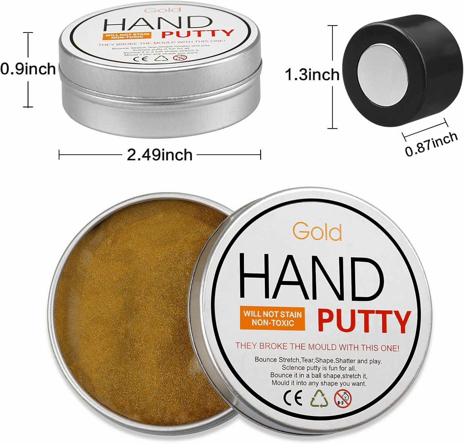 Magnetic Slime Putty, Magnetic Space Putty Slime with Upgraded Magnet Toys for Kids Adults, Fidget Toy Stress Reliever Puddy for Christmas Birthday Gifts Stocking Stuffers (2 Pack, Gold&Silver)