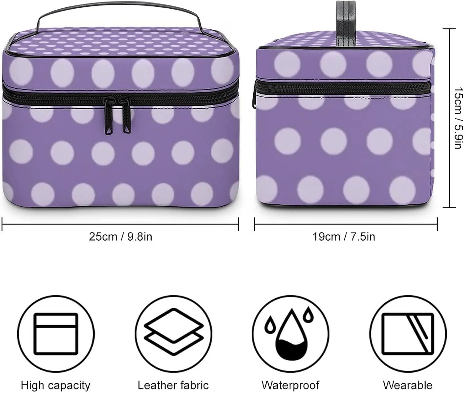 Makeup Bag, Lavender Polka Dots Travel Cosmetic Bag Makeup Organizer Case Large Capacity Portable Zipper Toiletry Bag Travel Organizer Accessories