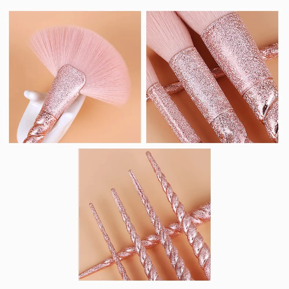 Makeup Brush Set 10pcs Unicorn Makeup Brushes, Pearlescent Frosted Cosmetic Brushes Set Fantasy Make up Brush Kit Foundation Powder Blush Eyeshadow Unicorn Horn Shaped Handle Makeup Tools 41-2