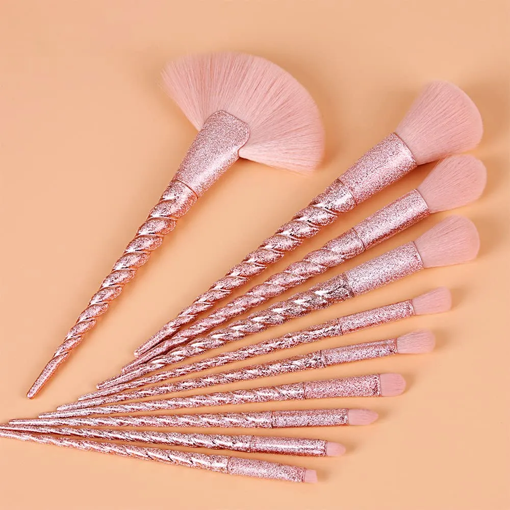 Makeup Brush Set 10pcs Unicorn Makeup Brushes, Pearlescent Frosted Cosmetic Brushes Set Fantasy Make up Brush Kit Foundation Powder Blush Eyeshadow Unicorn Horn Shaped Handle Makeup Tools 41-2