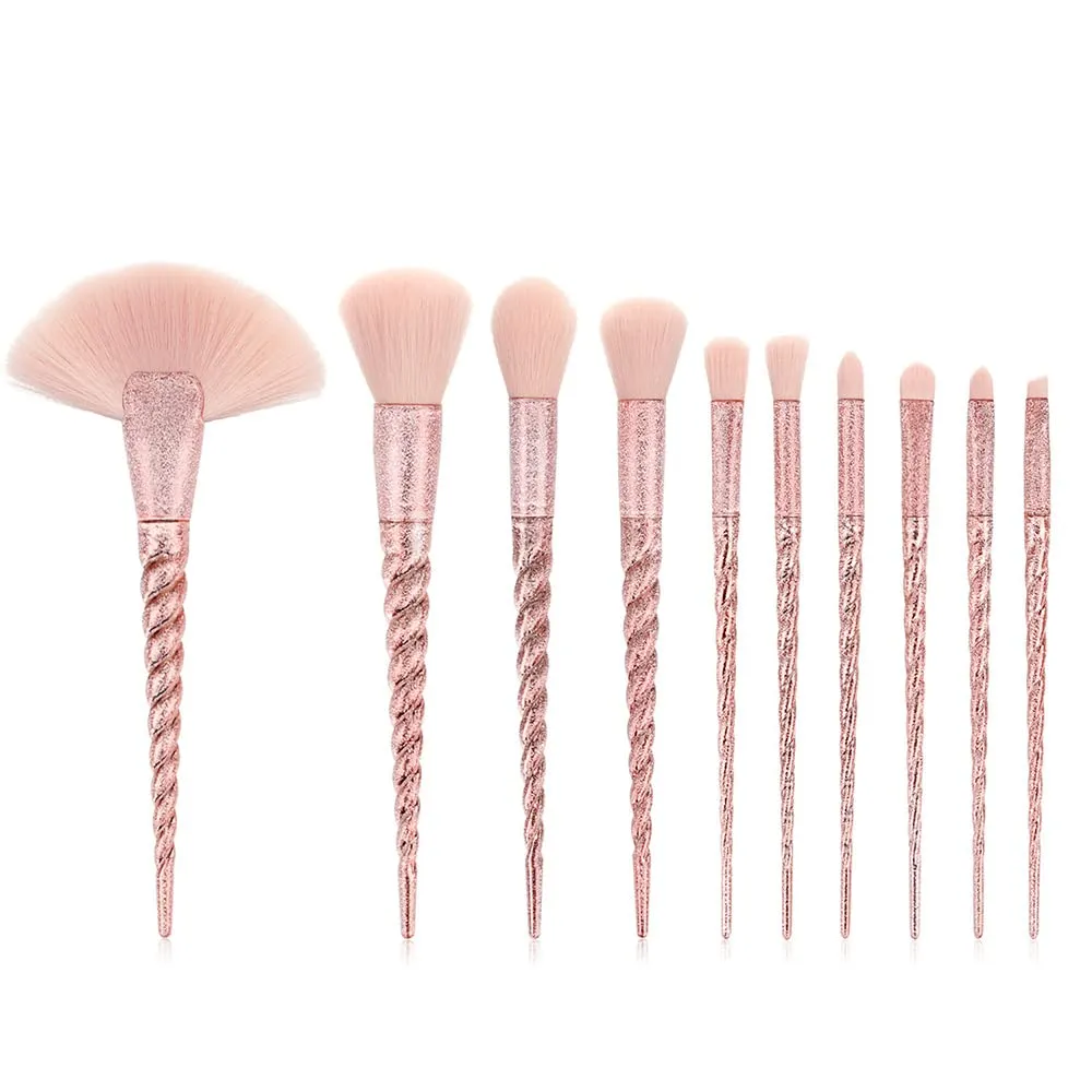 Makeup Brush Set 10pcs Unicorn Makeup Brushes, Pearlescent Frosted Cosmetic Brushes Set Fantasy Make up Brush Kit Foundation Powder Blush Eyeshadow Unicorn Horn Shaped Handle Makeup Tools 41-2