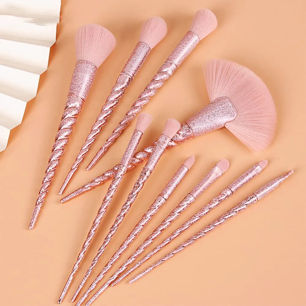 Makeup Brush Set 10pcs Unicorn Makeup Brushes, Pearlescent Frosted Cosmetic Brushes Set Fantasy Make up Brush Kit Foundation Powder Blush Eyeshadow Unicorn Horn Shaped Handle Makeup Tools 41-2
