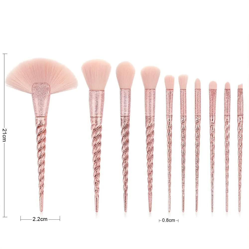 Makeup Brush Set 10pcs Unicorn Makeup Brushes, Pearlescent Frosted Cosmetic Brushes Set Fantasy Make up Brush Kit Foundation Powder Blush Eyeshadow Unicorn Horn Shaped Handle Makeup Tools 41-2