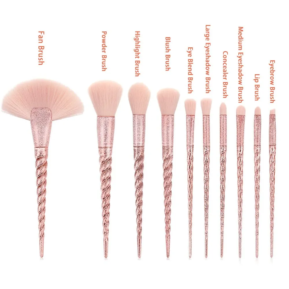 Makeup Brush Set 10pcs Unicorn Makeup Brushes, Pearlescent Frosted Cosmetic Brushes Set Fantasy Make up Brush Kit Foundation Powder Blush Eyeshadow Unicorn Horn Shaped Handle Makeup Tools 41-2
