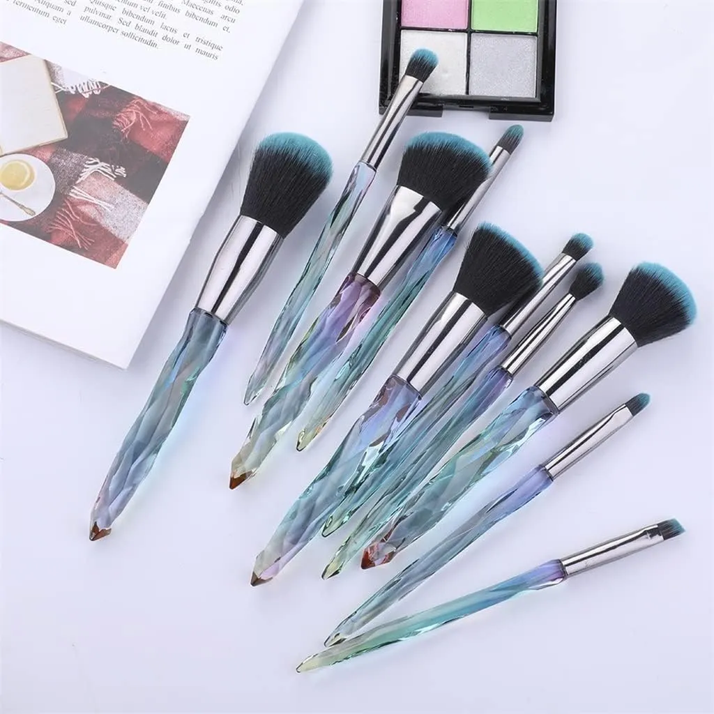 Makeup Brushes 10PCS Crystal Makeup Brushes Set Cosmetic Beauty Powder Brush Concealer Eye Shadow Complete Makeup Kit Gift of Choice for mom, Wife or Female Friend. (Color : Green)