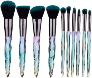 Makeup Brushes 10PCS Crystal Makeup Brushes Set Cosmetic Beauty Powder Brush Concealer Eye Shadow Complete Makeup Kit Gift of Choice for mom, Wife or Female Friend. (Color : Green)
