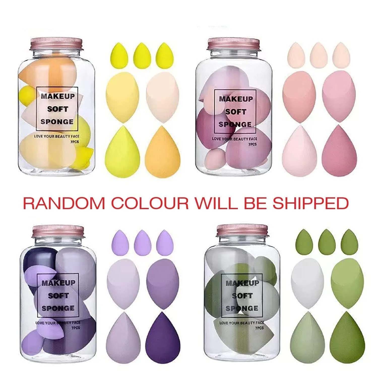 Makeup Sponge Set Beauty Blender with Egg Case, Soft Sponge For Liquid Foundation, Creams, and Powders Latex Free Wet and Dry Makeup (Multicolor 4 Big   3 Mini -7 Pcs set)