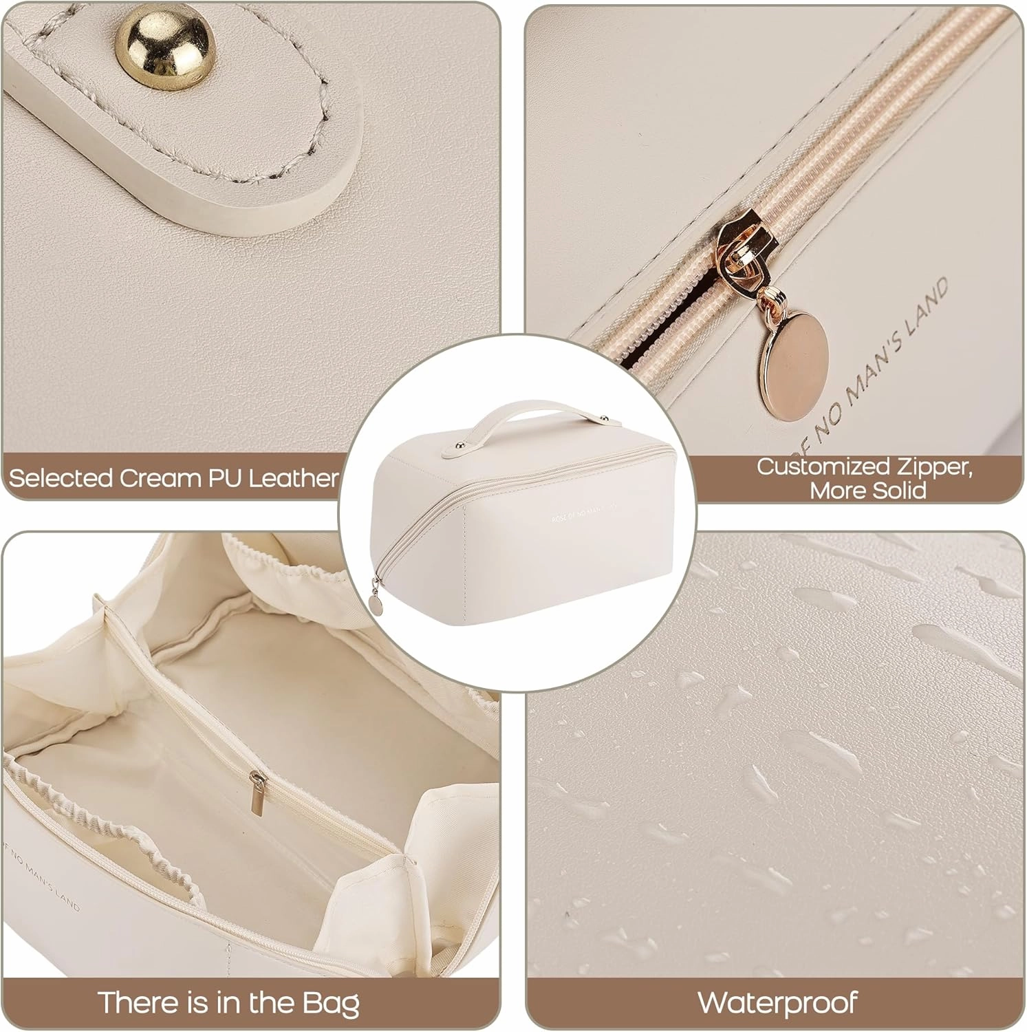 Makeup Bag Large Travel Cosmetic Bag Make up Bags with Compartments Waterproof PU Leather Travel Makeup Organizer and Storage Toiletry Bags for Traveling Women Skincare Bag White