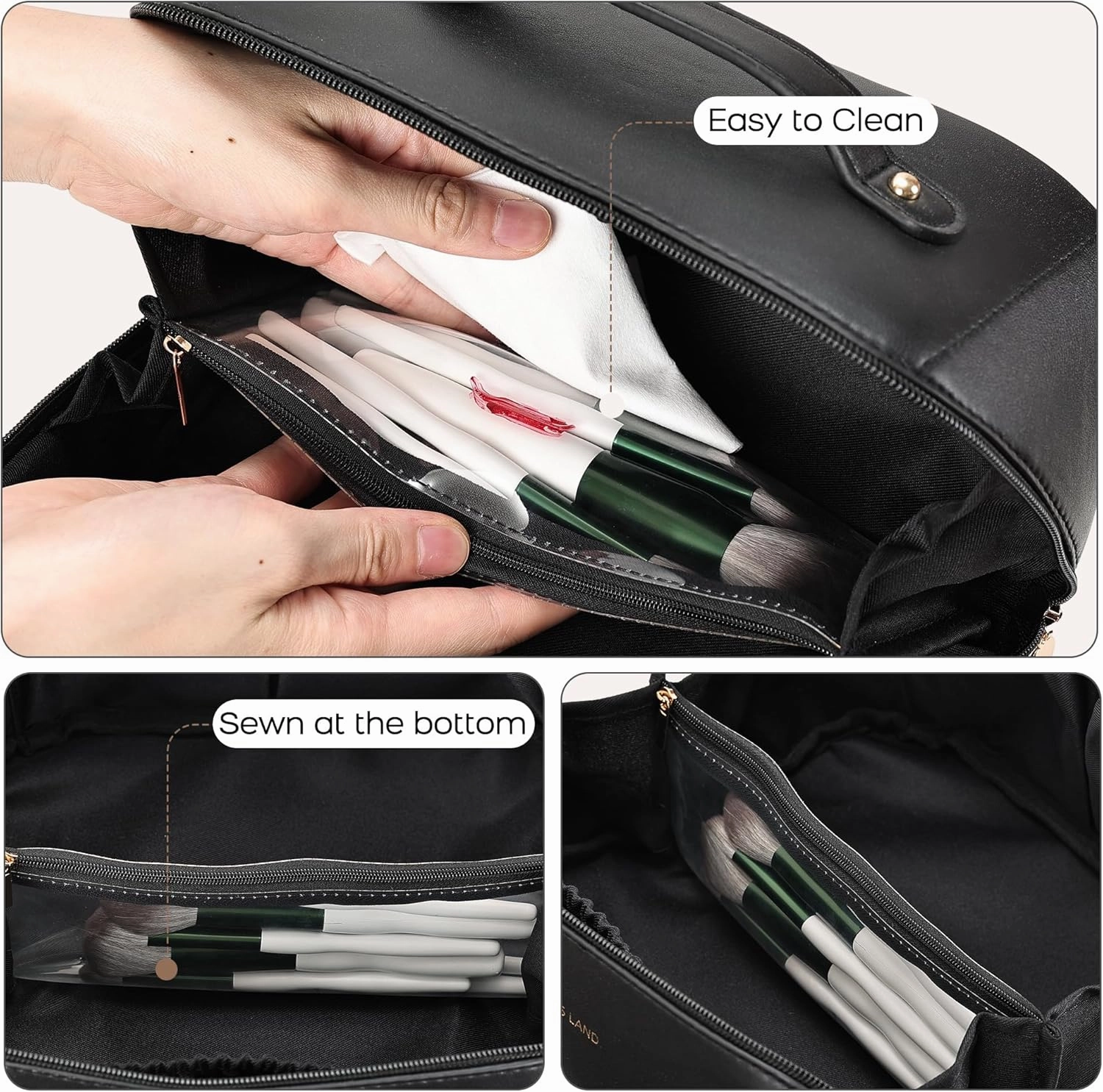 Makeup Bag Large Travel Cosmetic Bags for Women Waterproof PU Leather Makeup Organizer Bag with Handle and Divider for Storage Toiletry Bag Travel Essentials Cosmetic Pouch Black